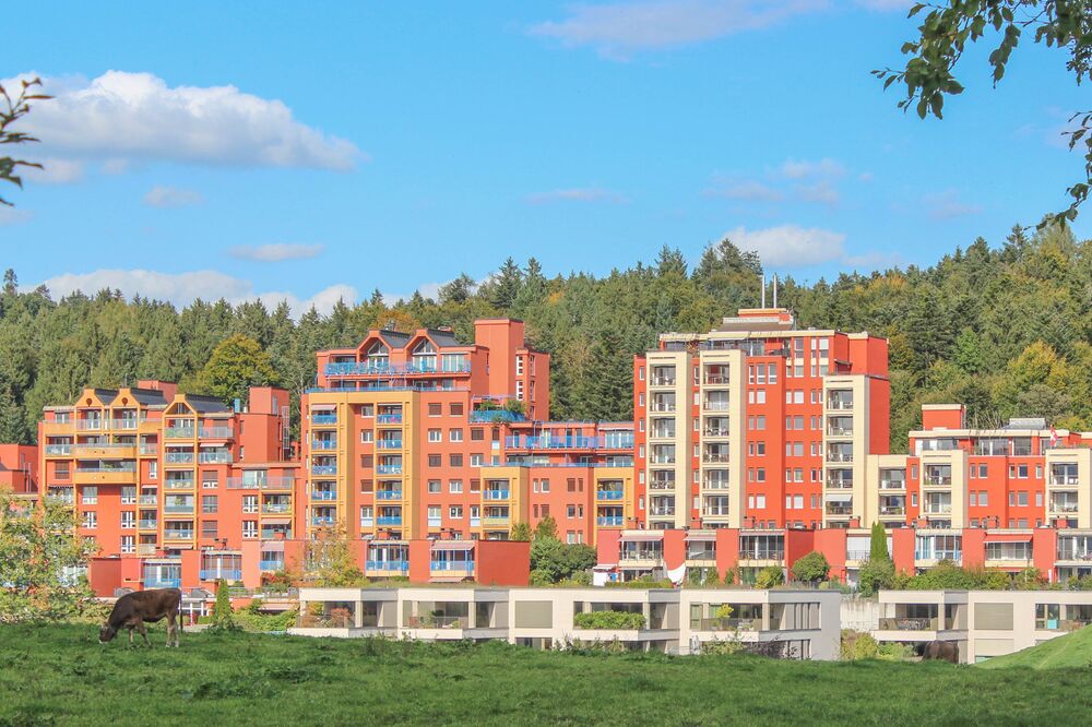 Praxisbeispiel PB1: Überbauung aus den 1970er-/80er-Jahren in Luzern – heute mit Pellets statt Öl beheizt.